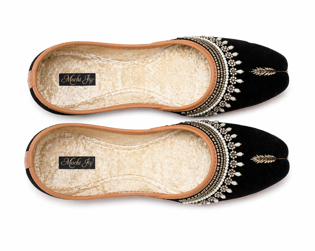 Black embellished Punjabi juttis by Desi Step London