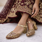 Burgundy embellished block heels by Desi Step London