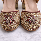 Burgundy embellished block heels by Desi Step London