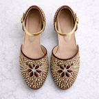 Burgundy embellished block heels by Desi Step London