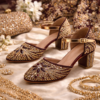 Burgundy embellished block heels by Desi Step London