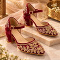 Red Leaf Embroidered Block Heels – Luxury Bridal & Occasion Shoes