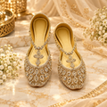 Regal Gold Crystal Swirl Punjabi Juttis – Luxury Bridal & Occasion Flats