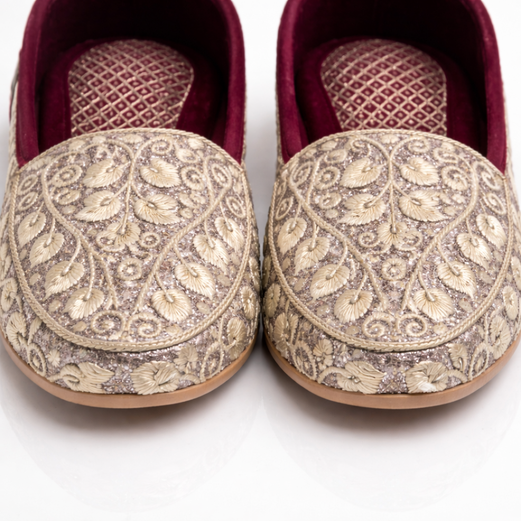 Gold embellished Punjabi jutti by Desi Step London