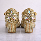Gold embellished bridal block heels by Desi Step London