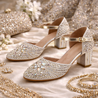Silver embellished bridal block heels by Desi Step London