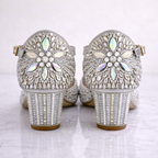 Silver embellished bridal block heels by Desi Step London