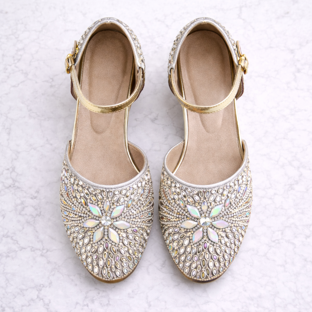 Silver embellished bridal block heels by Desi Step London