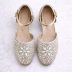 Silver embellished bridal block heels by Desi Step London