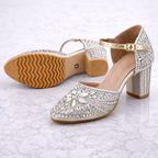 Silver embellished bridal block heels by Desi Step London