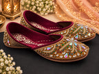 Burgundy and gold embellished Punjabi juttis - embellishment detail
