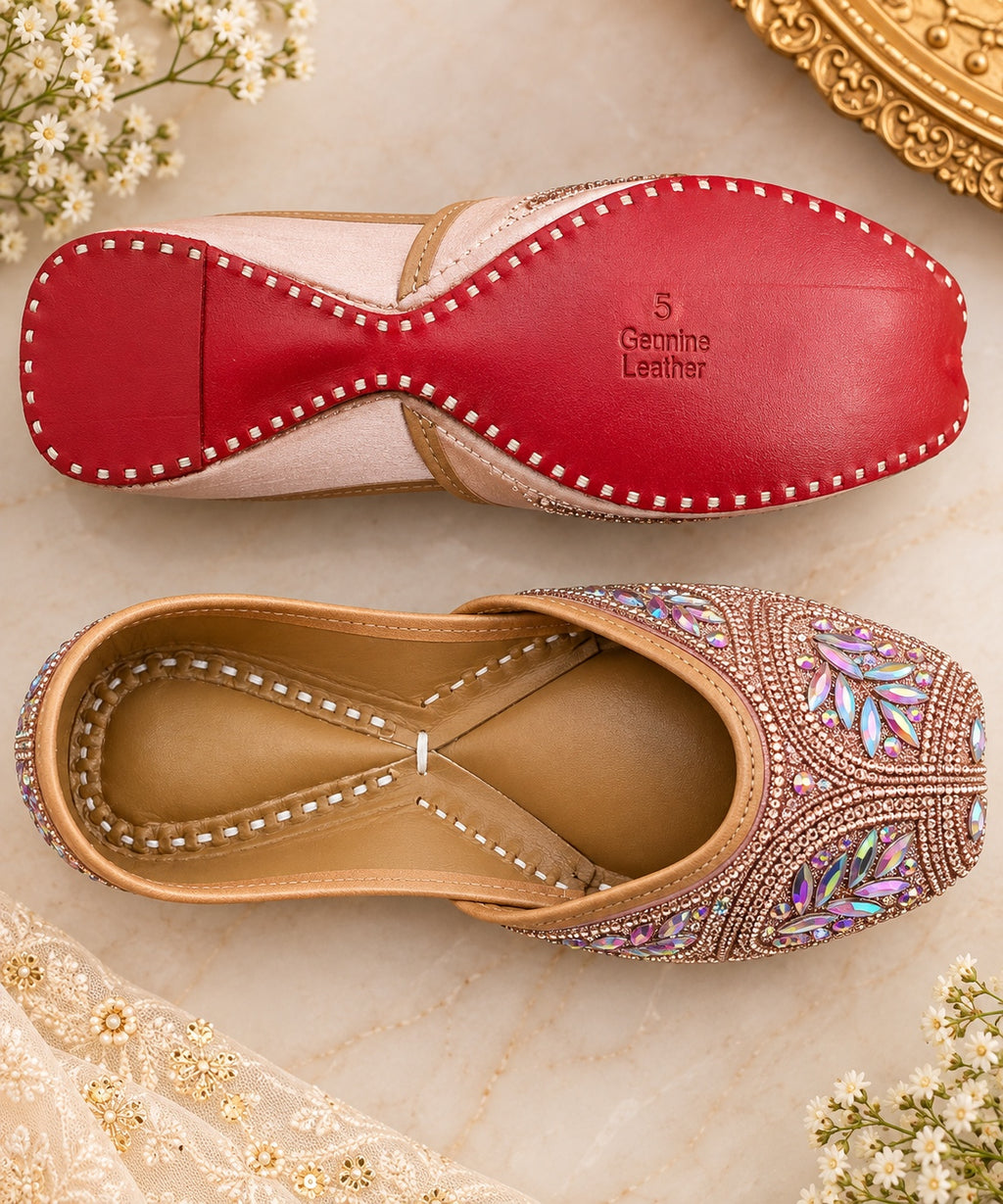Rose gold crystal embellished Punjabi juttis - crystal detail