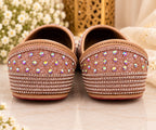 Rose gold crystal embellished Punjabi juttis - side view