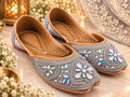 Silver crystal embellished Punjabi juttis - pair view