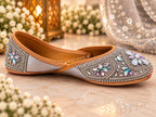 Silver crystal embellished Punjabi juttis - styled view