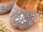 Silver crystal embellished Punjabi juttis - detailed view